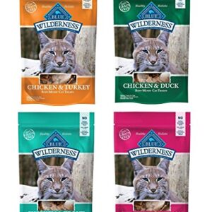 Blue Buffalo Wilderness Soft-Moist Grain-Free Cat Treats Variety Pack - 4 Flavors (Chicken & Duck, Chicken & Trout, Chicken & Salmon, and Chicken & Turkey) - 2 Oz Each (4 Total Pouches)