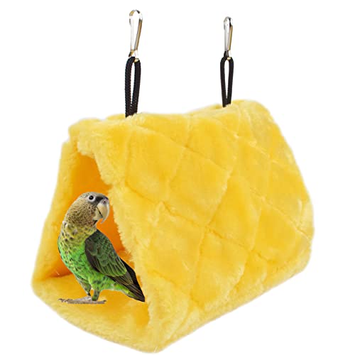 Cdycam Pet Bird Nest Hammock Hanging Cave Cage Plush Snuggle Happy Hut Tent Bed (Yellow(Small))