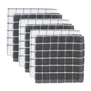 dii basic terry collection windowpane dishcloth set, 12x12, gray, 6 piece
