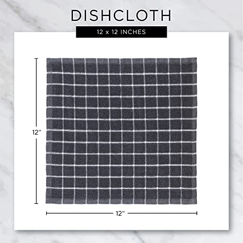 DII Basic Terry Collection Windowpane Dishcloth Set, 12x12, Gray, 6 Piece