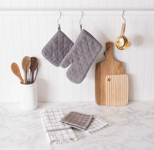 DII Basic Terry Collection Windowpane Dishcloth Set, 12x12, Gray, 6 Piece