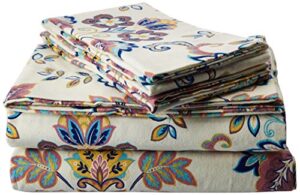 tribeca living 200-gsm abstract paisley printed deep pocket flannel sheet set,4 cs, queen, multicolored, (ap200hsedssqu)