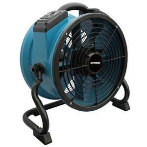xpower x-34ar variable speed sealed motor industrial axial air mover, blower, fan with built-in power outlets, blue, 14"