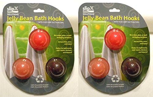 SlipX Solutions Jelly Bean Bath Hooks with Suction Cup Grip (2 Pack) - Roses