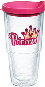 tervis princess - sequins insulated tumbler with emblem and fuschia lid, 24oz, clear