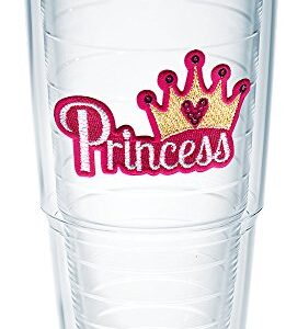 Tervis Princess - Sequins Insulated Tumbler with Emblem and Fuschia Lid, 24oz, Clear