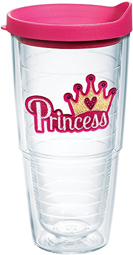 Tervis Princess - Sequins Insulated Tumbler with Emblem and Fuschia Lid, 24oz, Clear