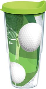 tervis golf balls and club tumbler with wrap and lime green lid 24oz, clear