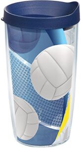 tervis made in usa double walled serving it up - volleyball insulated tumbler cup keeps drinks cold & hot, 16oz, clear