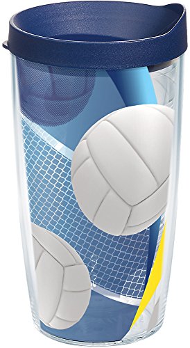 Tervis Made in USA Double Walled Serving It Up - Volleyball Insulated Tumbler Cup Keeps Drinks Cold & Hot, 16oz, Clear