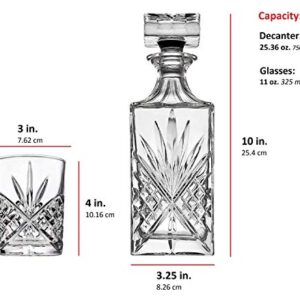 James Scott Liquor Decanter 5-Piece Irish-Cut Crystal Decanter & Whiskey Glasses Set - for Whiskey, Wine and Bourbon - Includes 24 oz. Decanter with Stopper and 4 x 11 oz. Glasses | Beautiful Gift Box