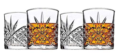 James Scott Liquor Decanter 5-Piece Irish-Cut Crystal Decanter & Whiskey Glasses Set - for Whiskey, Wine and Bourbon - Includes 24 oz. Decanter with Stopper and 4 x 11 oz. Glasses | Beautiful Gift Box