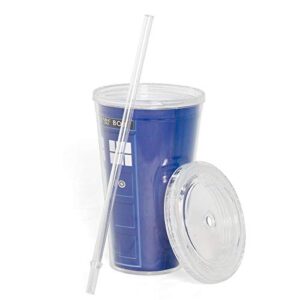 doctor who 16oz tardis reusable carnival cup w/ lid & straw