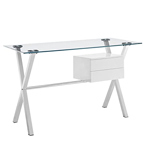 Modway Stasis Contemporary Modern Glass-Top Office Desk In White