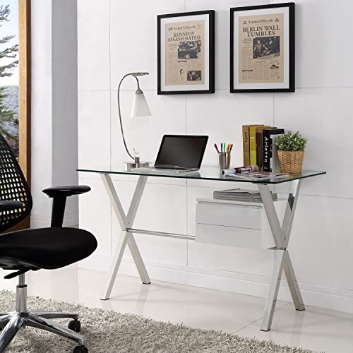 Modway Stasis Contemporary Modern Glass-Top Office Desk In White