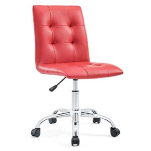 modway prim ribbed armless mid back swivel conference office chair in red