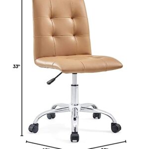 Modway Prim Ribbed Armless Mid Back Swivel Conference Office Chair In Tan