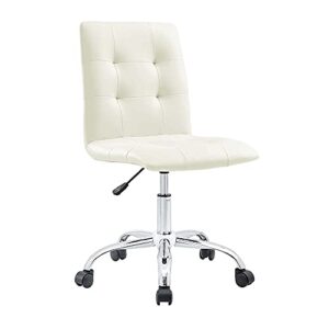 modway prim ribbed armless mid back swivel conference office chair in white