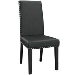 modway parcel faux leather upholstered parsons dining side chair in black