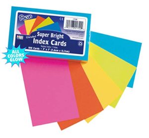 pacon® pac1720 index cards, 3" x 5", unruled, 5 bright colors, pack of 100