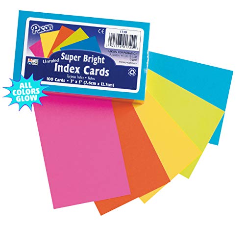 Pacon® PAC1720 Index Cards, 3" x 5", Unruled, 5 Bright Colors, Pack of 100