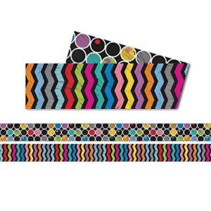 carson dellosa 36 ft straight colorful chalkboard bulletin board borders, 12 double-sided zig zag and polka dot border for classroom bulletin boards