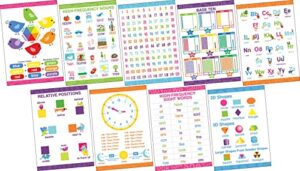 barker creek poster set of 9, early learning, 9 posters presenting essential concepts for young learners, language arts, math, art, telling time, office, home, & school décor 13-3/8" x 19" (1886)