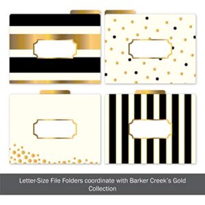 BARKER CREEK Designer File Folders Set of 12, Gold, Multi-Design Set with Gold Designs on Outside, Gold Tabs and Cream on Inside, Letter-Size File Folders, 1/3 Cut Tabs, Pack of 12 (1337)