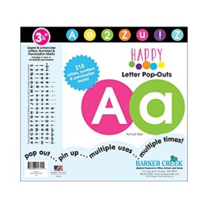 barker creek letter pop-outs, 3.25" happy, multicolor designer letters for bulletin boards, breakrooms, reception areas, signs, displays, and more! 3.25" 210 characters per set (1721)