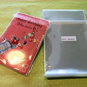 UNIQUEPACKING 100 Pcs 5 7/16 X 7 1/4 Clear A7+ (P) Card Resealable Protective Cello Cellophane Bags - Tape Strip on Body