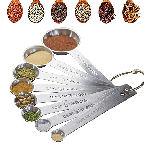 MEKBOK Magnetic Measuring Spoons Set, Dual Sided, Stainless Steel, Fits in Spice Jars, Black, Set of 8