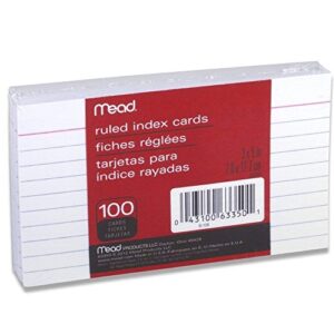 mead index cards, ruled, 3 x 5 inch, white, 100 per pack, 4 pack
