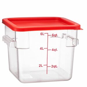 TigerChef 6 Quart Commercial Grade Clear Food Storage Square Polycarbonate Containers With Red Lids