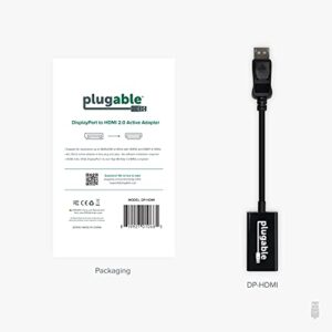 Plugable Active DisplayPort to HDMI Adapter, Driverless Connect Any DisplayPort-Enabled PC or Tablet to an HDMI Monitor, TV or Projector for Ultra-HD Streaming (HDMI 2.0 up to 4K 3840x2160 @60Hz)