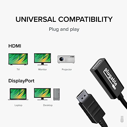Plugable Active DisplayPort to HDMI Adapter, Driverless Connect Any DisplayPort-Enabled PC or Tablet to an HDMI Monitor, TV or Projector for Ultra-HD Streaming (HDMI 2.0 up to 4K 3840x2160 @60Hz)