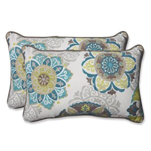 pillow perfect outdoor/indoor allodala oasis lumbar pillows, 11.5" x 18.5", blue, 2 pack