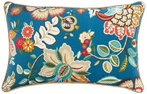 pillow perfect 563008 floral outdoor throw accent pillow plush fill, weather, and fade resistant, 2 count (pack of 1), blue/tan telfair