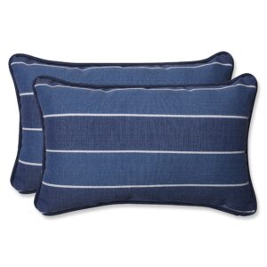 pillow perfect stripe outdoor throw accent pillow, plush fill, weather, and fade resistant, small lumbar - 11.5" x 18.5", blue/white wickenburg, 2 count