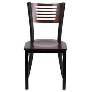 Flash Furniture HERCULES Series Black Slat Back Metal Restaurant Chair - Walnut Wood Back & Seat