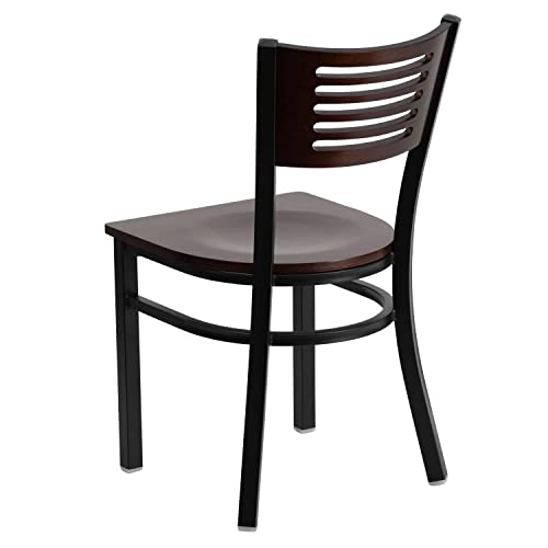 Flash Furniture HERCULES Series Black Slat Back Metal Restaurant Chair - Walnut Wood Back & Seat