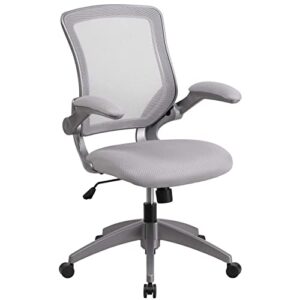 flash furniture kale mid-back gray mesh swivel ergonomic task office chair with gray frame and flip-up arms