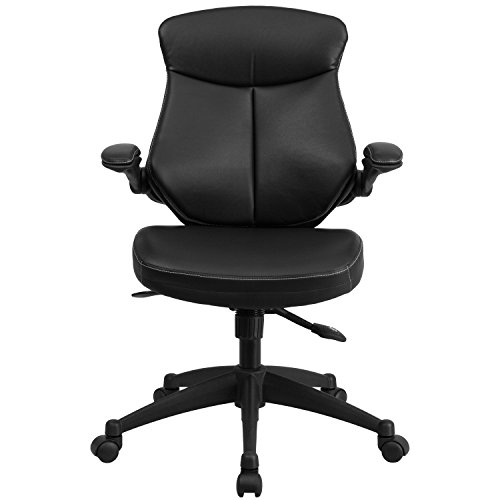 Flash Furniture Kale Mid-Back Black LeatherSoft Executive Swivel Ergonomic Office Chair with Back Angle Adjustment and Flip-Up Arms