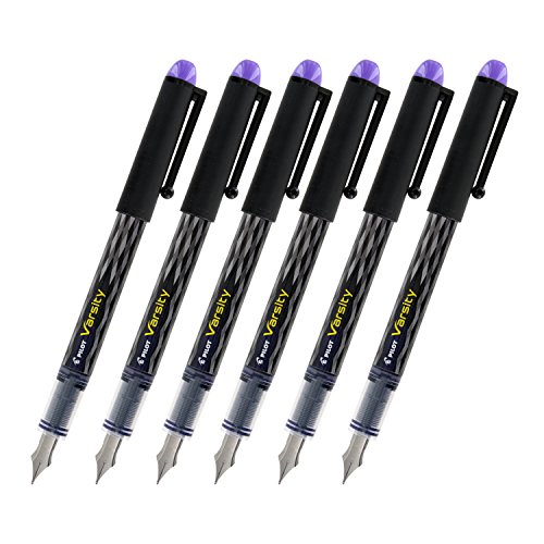 Varsity Disposable Fountain Pen, Medium Point, Black Barrel/Purple Ink (Pack of 6)