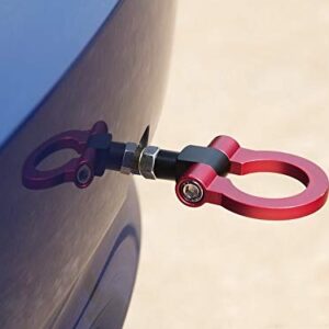 iJDMTOY Red Track Racing Style Tow Hook Ring Compatible with BMW 1 3 5 Series X5 X6 (E36 E39 E46 E90 E92, etc), Compatible with Mini Cooper (R52 R56 R57 R58 R59, etc)