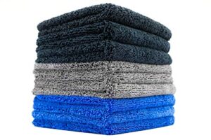 the rag company - spectrum 420 dark pack - professional 70/30 blend, dual-pile plush, microfiber auto detailing towels, 420gsm, 16in. x 16in, black + grey + blue (9-pack)