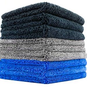 The Rag Company - Spectrum 420 Dark Pack - Professional 70/30 Blend, Dual-Pile Plush, Microfiber Auto Detailing Towels, 420gsm, 16in. x 16in, Black + Grey + Blue (9-Pack)