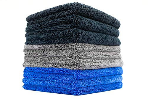 The Rag Company - Spectrum 420 Dark Pack - Professional 70/30 Blend, Dual-Pile Plush, Microfiber Auto Detailing Towels, 420gsm, 16in. x 16in, Black + Grey + Blue (9-Pack)