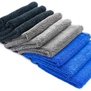 The Rag Company - Spectrum 420 Dark Pack - Professional 70/30 Blend, Dual-Pile Plush, Microfiber Auto Detailing Towels, 420gsm, 16in. x 16in, Black + Grey + Blue (9-Pack)