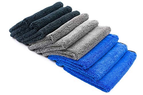 The Rag Company - Spectrum 420 Dark Pack - Professional 70/30 Blend, Dual-Pile Plush, Microfiber Auto Detailing Towels, 420gsm, 16in. x 16in, Black + Grey + Blue (9-Pack)