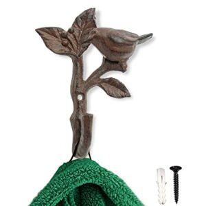 Comfify Bird On A Branch Single Wall Hook/Hanger - Metal, Heavy Duty, Rustic, Vintage, Recycled, Decorative Gift Idea - 4.75x1.8x6 - with Screws and Anchors (Rust Brown)
